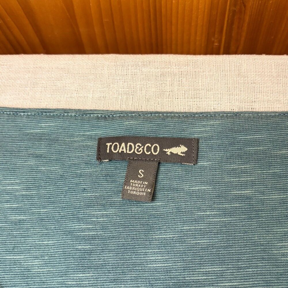 Toad&Co Rosemarie Dress Small Heather Teal V Neck Zip Pocket Organic Cotton EUC - Picture 2 of 8